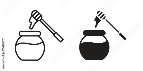 Honey pot icon set in flat and line style vectors