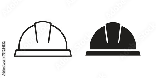 Hard hat icon set in flat and line style vectors