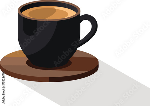 Vector illustration of dark matte ceramic mug filled with creamy frothy beverage