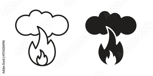 Fire smoke icon set in flat and line style vectors