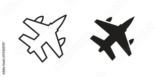 Fighter jet icon set in flat and line style vectors