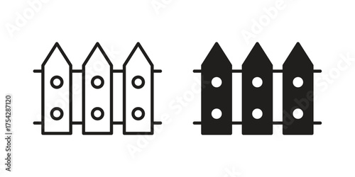 Fence icon set in flat and line style vectors