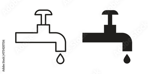 Faucet drip icon set in flat and line style vectors