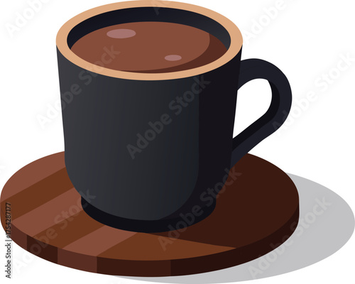 Dark matte ceramic mug with creamy frothy beverage eps vector illustration
