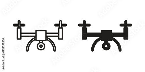 Drone icon set in flat and line style vectors