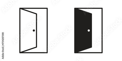 Door open icon set in flat and line style vectors
