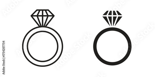 Diamond ring icon set in flat and line style vectors