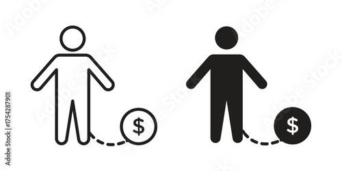 Debt icon set in flat and line style vectors