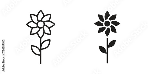 Daffodil Flower icon set in flat and line style vectors