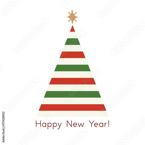 A minimalist Christmas tree with a triangular striped geometric tree and a greeting message