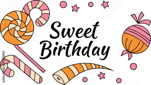 Celebrate a sweet birthday with charming candy accents, perfect for invitations and party decorations, adding a delightful touch for joyful celebrations