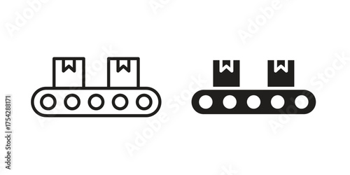 Conveyor belt icon set in flat and line style vectors