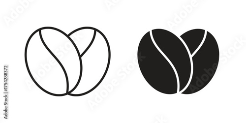 Coffee beans icon set in flat and line style vectors
