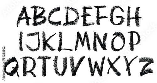 Hand Drawn chalk alphabet font with grunge texture.