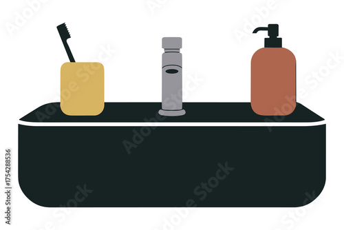 Bathroom Sink Countertop Vector Illustration Toothbrush Soap Dispenser Hygiene Products