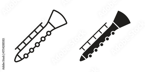 Clarinet icon set in flat and line style vectors