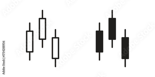 Chart candlestick icon set in flat and line style vectors