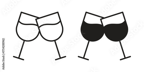 Champagne Glass icon set in flat and line style vectors