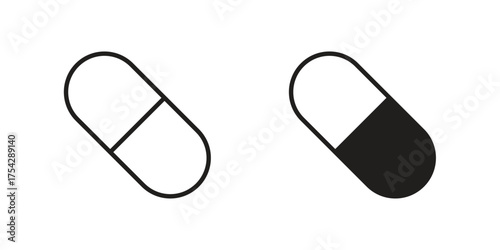 Capsules icon set in flat and line style vectors