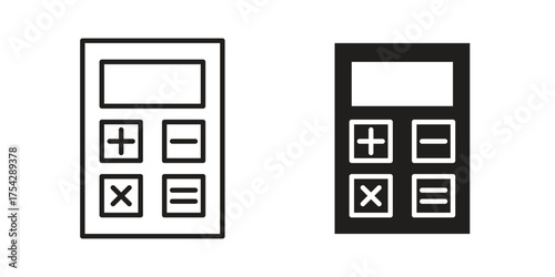 Calculator icon set in flat and line style vectors