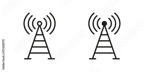 Broadcast tower icon set in flat and line style vectors