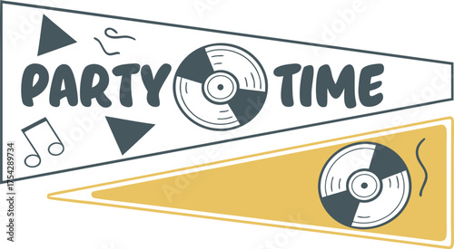 Dynamic party banner design featuring vinyl records, perfect for celebrations and musical events, originally a scalable vector graphic