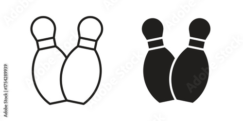 Bowling pins icon set in flat and line style vectors