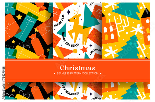 Merry Christmas Seamless Pattern Illustration with Holiday Decoration Elements and Festive Ornaments