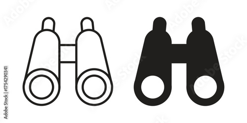 Binoculars icon set in flat and line style vectors