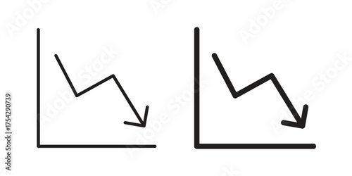 Arrow trend-down icon set in flat and line style vectors