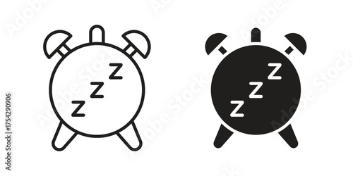 Alarm snooze icon set in flat and line style vectors