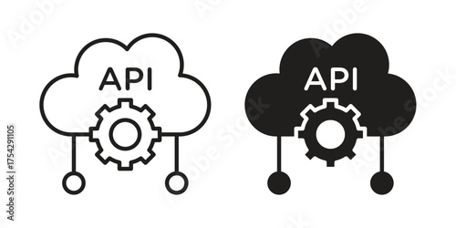 API icon set in flat and line style vectors