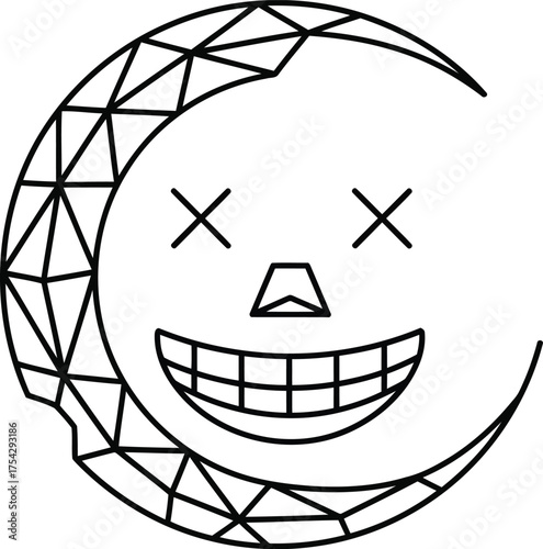 Geometric Moon Face Icon – Funny Crescent Line Art Illustration