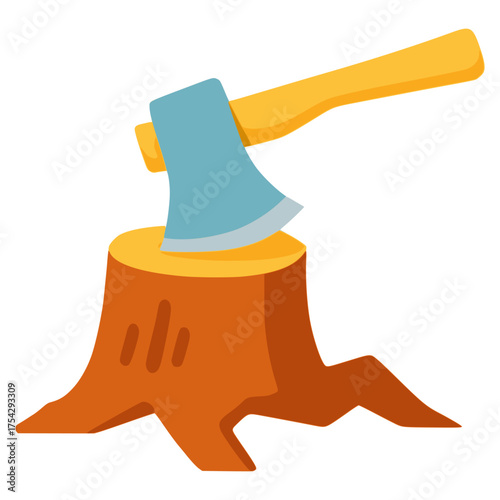 axe on a wood stump flat color vector illustration template design