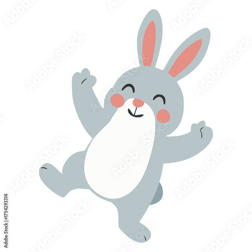 cute happy rabbit cheerful animal pet flat color vector illustration template design