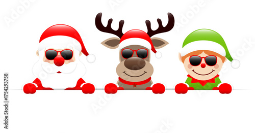 Weihnachtsmann Rentier Und Elf Sonnenbrille Horizontales Banner
