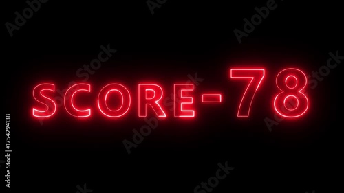 Neon level score -78 animation. Gaming level up sign animation. Neon next level.