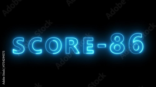 Neon level score -86 animation. Gaming level up sign animation. Neon next level.