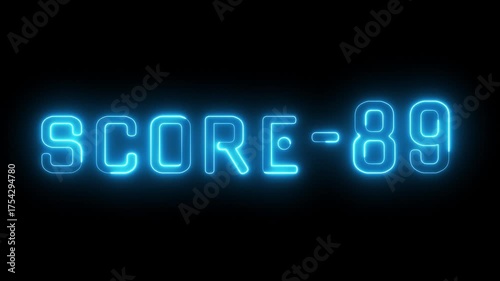 Neon level score -89 animation. Gaming level up sign animation. Neon next level.