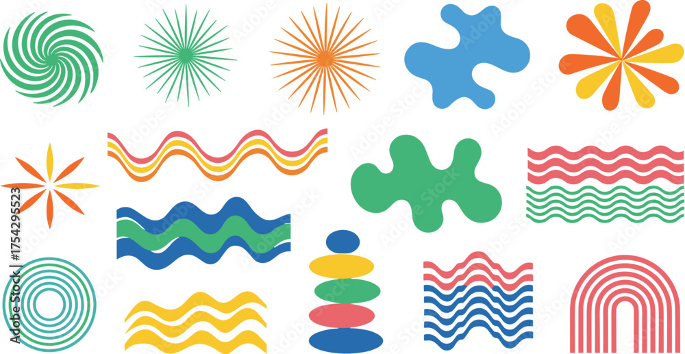 Obraz premium Abstract Groovy Mid-Century Modern Shape Elements Vector Set