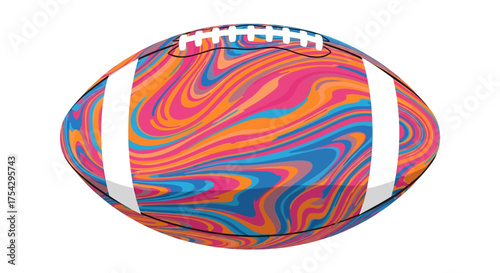 Abstract Swirl Pattern American Football Ball Isolated on White Background