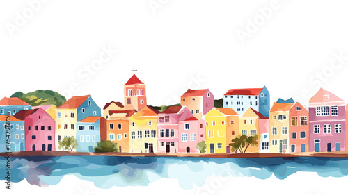 Willemstad. Willemstad hand drawn watercolor illustration