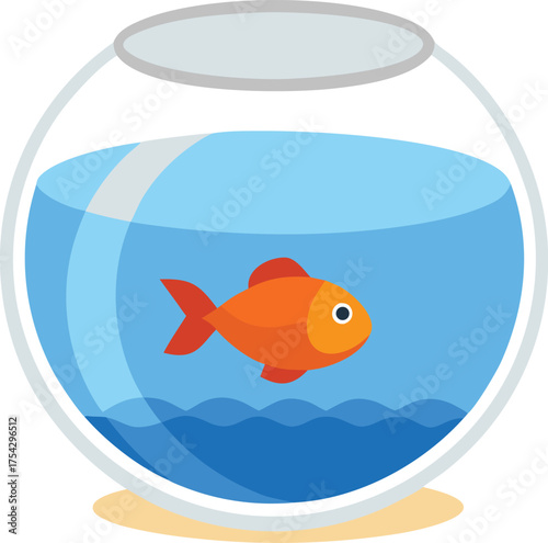 Adorable goldfish swimming in a spherical glass bowl aquatic pet vector illustration