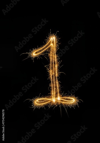 Golden Sparkler Light Painting Alphabet Complete Firework Typography the number 1