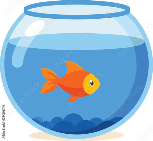 Adorable orange goldfish swimming in a clear round fish bowl vector illustration