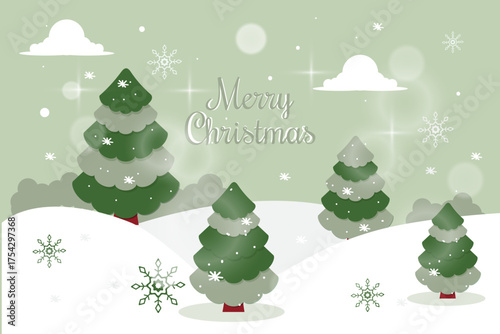 Christmas banner. Landscape with fir trees. Vector illustration.