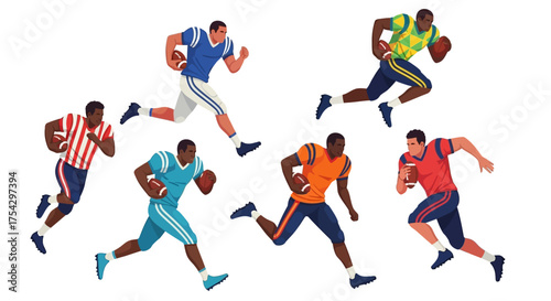 American Football Players Competing in a Sports Match on White Background