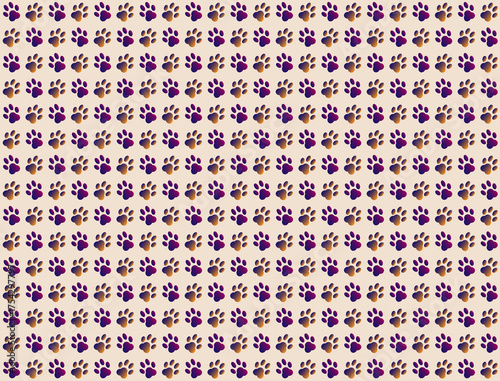 A repeating pattern of purple paw prints on a light beige background, creating a playful and animalthemed texture for design projects
