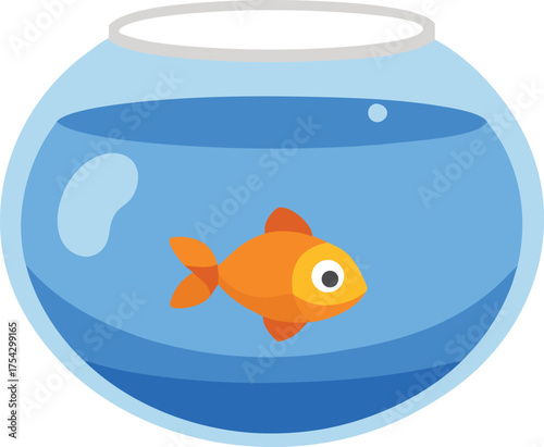 Scalable vector graphic of a cute goldfish in a round fishbowl illustration