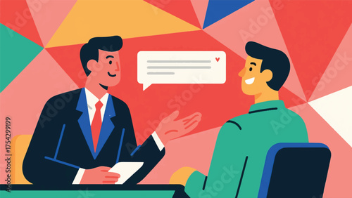 Illustration Of A Manager Is Having A One-On-One Chat With An Employee Vector Design Template